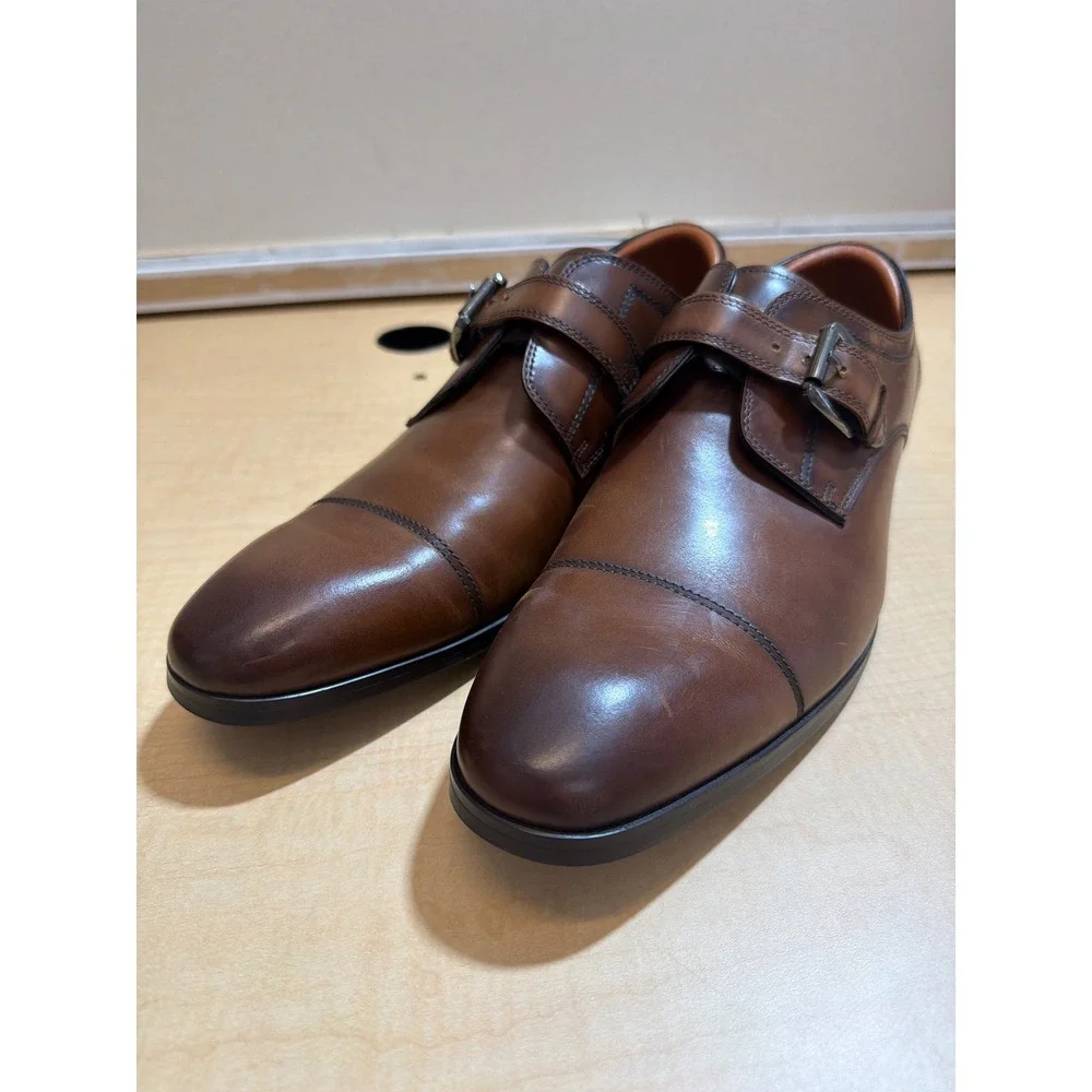 Steve Madden Covet Brown Leather Monk Strap Cap Toe Dress Shoes Mens 10 COVE02M1